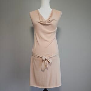 Ethos Paris Dress Women S Beige Organic Cotton Cowl Neck Neutral Minimalist Soft